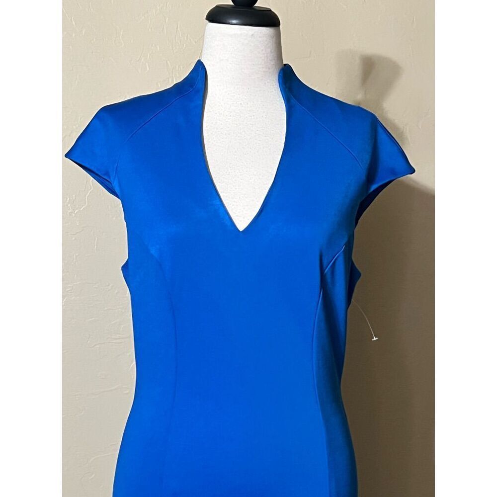 Alexia Admor Women's Cap Sleeve Deep V-neck Shift Midi Dress Blue Medium NWT